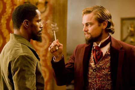 Jamie Foxx and Leonardo DiCaprio in Django Unchained movie still
